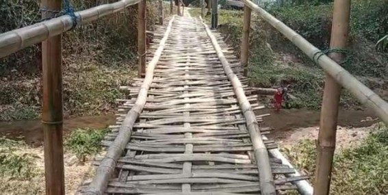 Bamboo Bridge left in Deplorable state in Teliamura risking school students’ lives